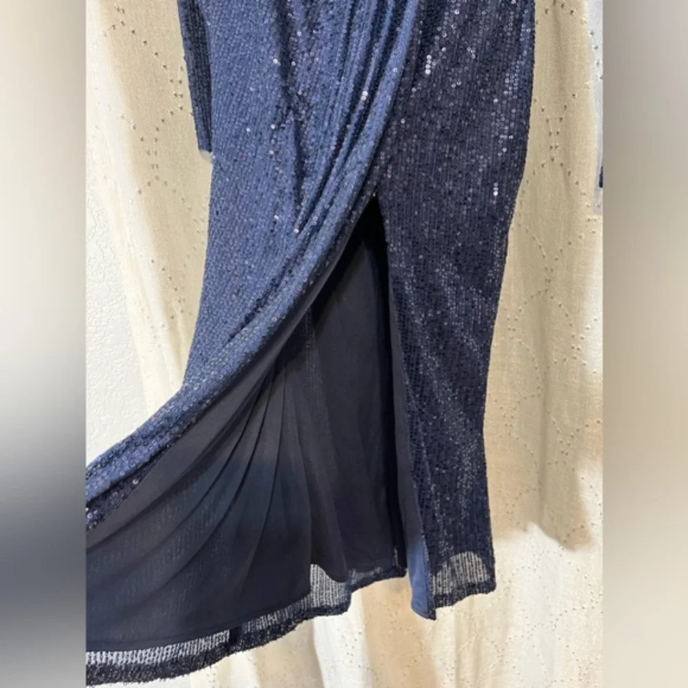 Mac Duggal Sequined long sleeve midi dress prom formal‎ midnight blue size 0